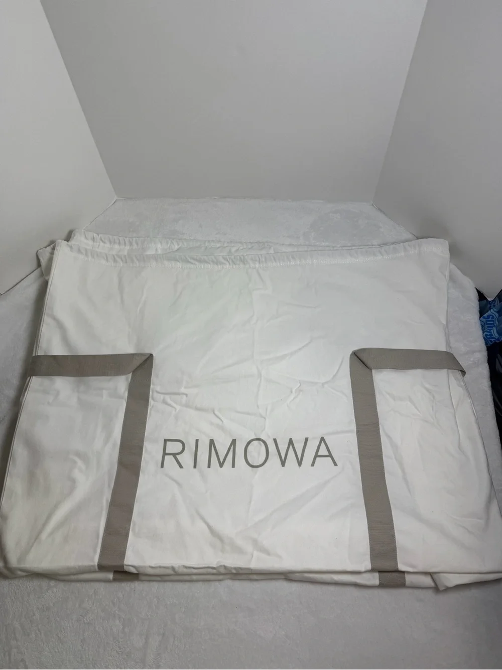 RIMOWA White Luggage Travel Dust Cover with Gray Straps